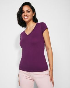 Roly CA6646 - T-shirt Femme Col V Coton avec Finitions Côtelées