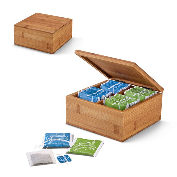 Boîte à thé en bambou composée de 4 compartiments, fermeture aimantée - Egotier 93996