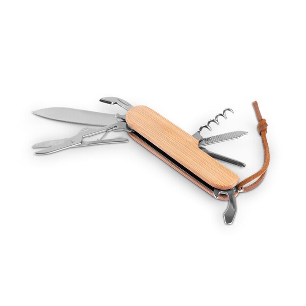 Multifunctional bamboo and stainless steel pocket knife with PU handle - Egotier 94366