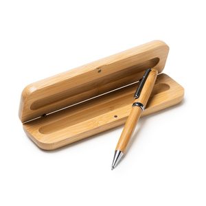 Stamina BL8041 - BODONI Stylo à bille à rotation en bambou avec détails en acier inoxydable