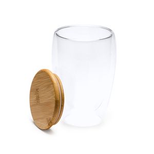 VERTUS Verre à double paroi en verre borosilicaté avec couvercle en bambou