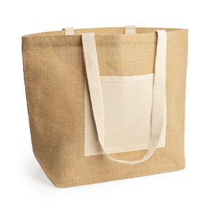 Stamina BO7099 - GAVIA Bag in laminated jute with front pocket and long natural cotton handles