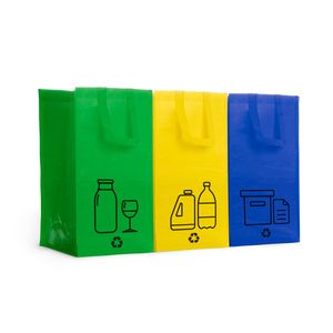 VOLGA Set of 3 recycling bags made of resistant laminated pp-woven fabric in matt finish with side velcro strips