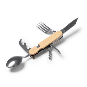 DIYON Ensemble de couverts multifonctions avec structure en bambou et accessoires en acier inoxydable