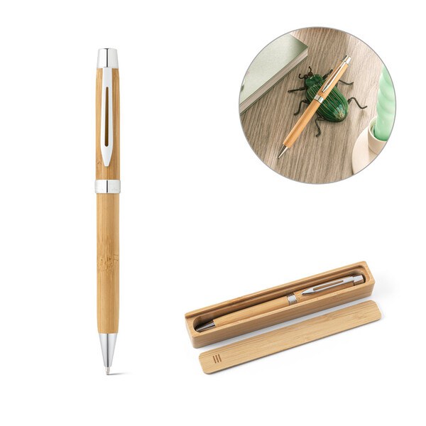 Stylo à bille en bambou avec clip et mécanisme twist