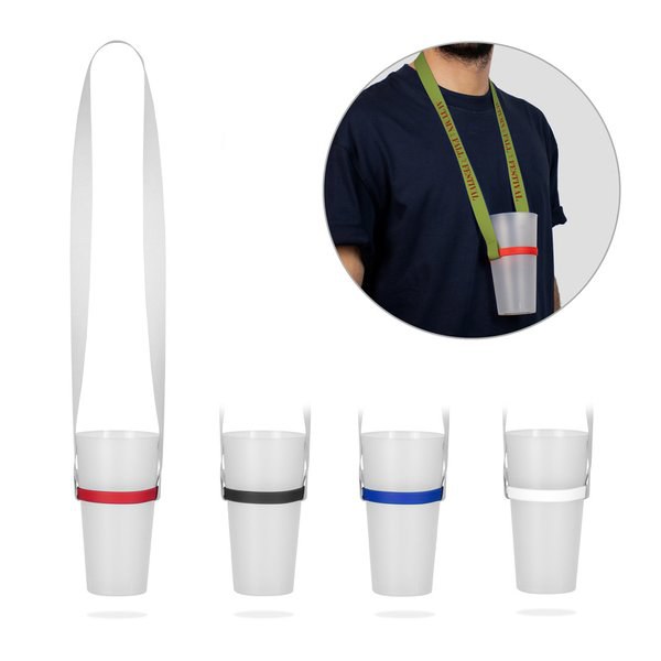 Recycled polyester (100% rPET) sublimation lanyard with silicone cup holder