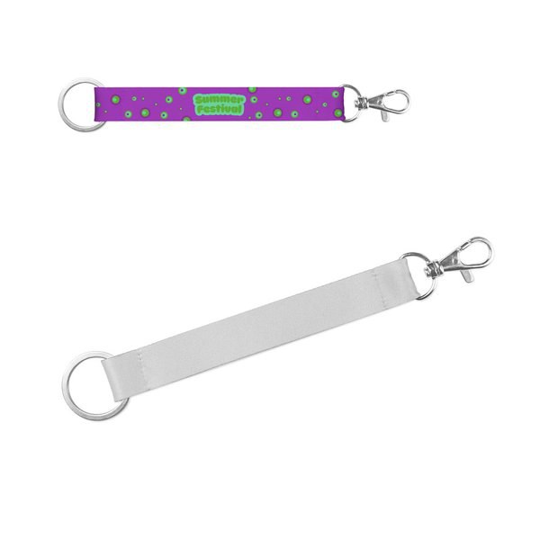 Short polyester lanyard for sublimation printing with standard ring and carabiner clip