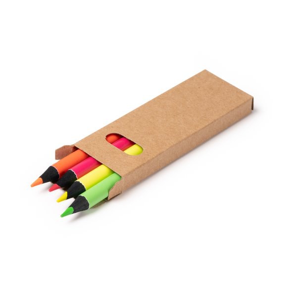 Stamina LA1763 - MARGA Un ensemble de 4 crayons de couleur fluorescents en bois noir