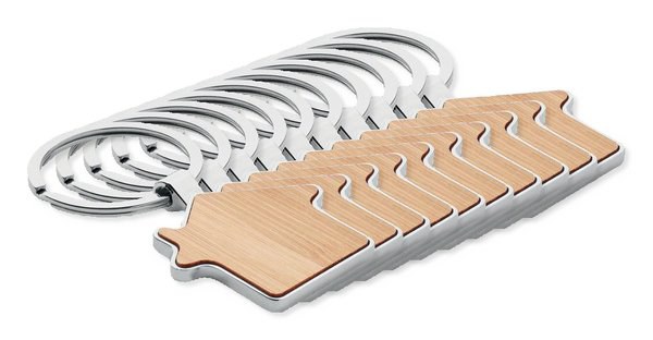 Pack of 100 GiftRetail MO9949 - BURNIE Eco-Friendly Bamboo and Metal House Key Ring